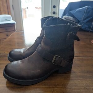 B.O.C. Comfortable Women's Brown Leather Ankle Boots - Rugged Buckle Detail